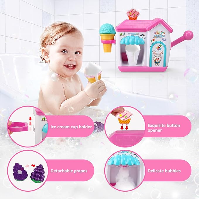 Gretex Toddler Bath Toys for 3 4 5 6 7 8 Years Old Girls, Bubble Ice Cream Maker Bath Toy, Shower Toys, Toddler Bath Toys Age 2-4, Bathtub Bubble Machine, Toy for 3 4 5 6 7 8 Years Old Boys Girls