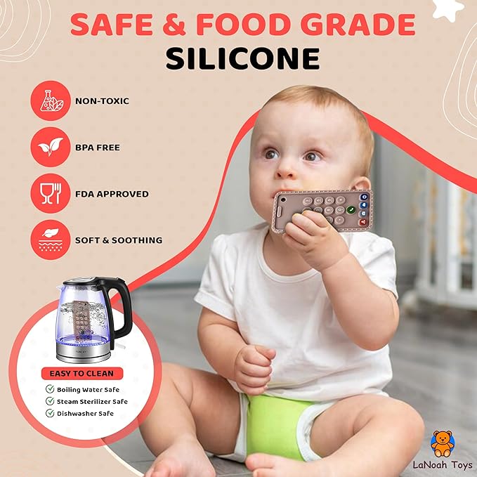 Baby Cellphone Teether: Soft BPA Free Teething Toy, Provides Relief for Your Little one While They are Teething. Gum Relief. Chew Toys (Pink)