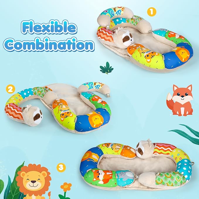 URMYWO Tummy Time Activity Mat - Cozy Tummy Time Mat for Newborn 0-12 Months, Breathable Soft Infant Baby Sit Me Up Floor Seat Early Sensory Development Play Toys Baby Registry Research Shower Gifts