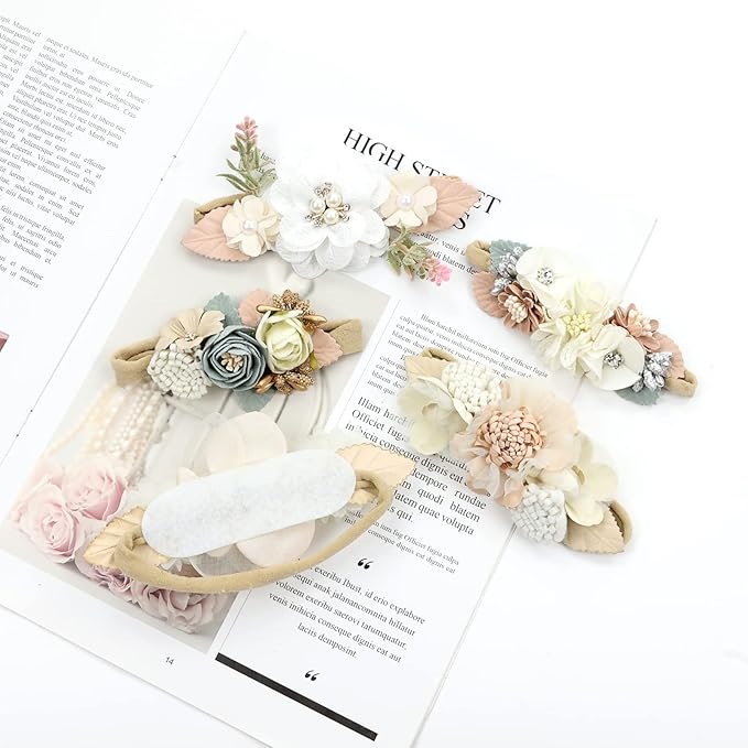 Cinaci 5 Pack Delicate Floral Flower Nylon Headbands Hair Bands Accessories for Baby Girls Newborns Infants Toddlers Kids (5 Pack S5)
