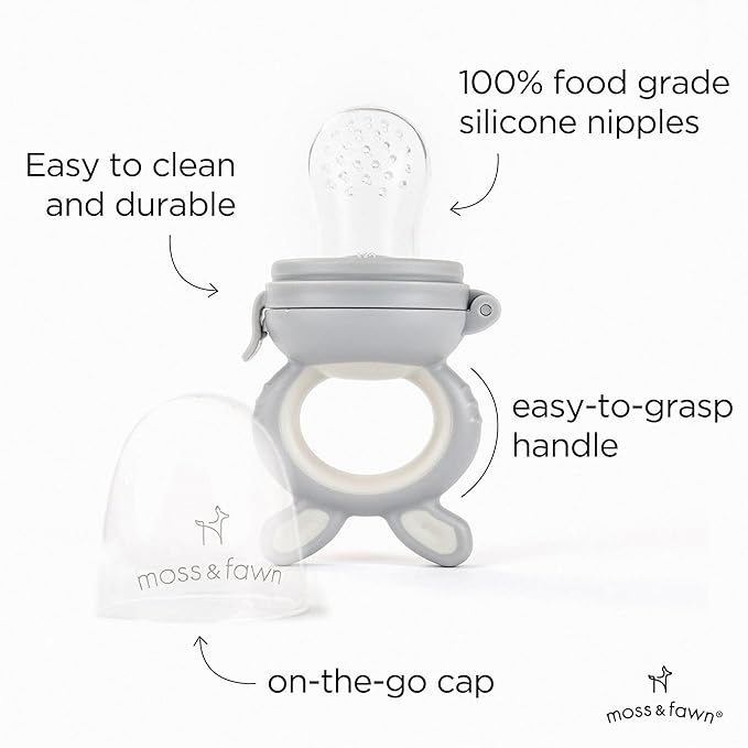 Moss and Fawn Little Explorer Kit - Silicone Frozen Breast Milk Popsicle Kit with Forage Feeder, Teething Popsicle Ice Cube Tray, & Gather & Roll Baby Feeding Bib - BPA, PVC, & Lead-Free - Dew