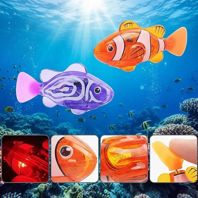 Magic Water-Activated Glowing Swimming Fish, Neon Deep-Sea Disco, Interactive Colorful Robot Fish, Swimming Robotic Luminous Function, Waterproof Aquarium Bath Time Fun(Orange)