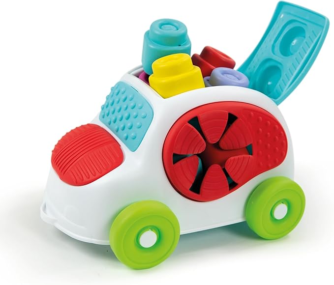 Clementoni- Soft Clemmy Sensory Car: Fun & Developmental Play for Babies & Toddlers, Stimulating Textures, Shapes & Stacking Blocks - Multicolored (6+ Months)