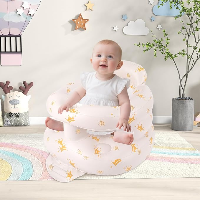 TDTOK Inflatable Baby Seat, Sit Me Floor Seat for Babies 3 Months Up, Inflatable Baby Chair with Fence & Built-in Air Pump for Home, Travel