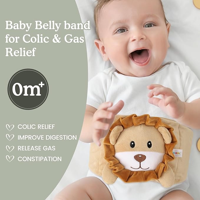 Baby Colic and Gas Relief, Heated Tummy Wrap for Newborns Belly Relief by Soothing Warmth, Baby Heating Pad Swaddling Belt Relief & Soothe Gas, Colic and Upset Stomach in Babies and Toddlers (Lion)