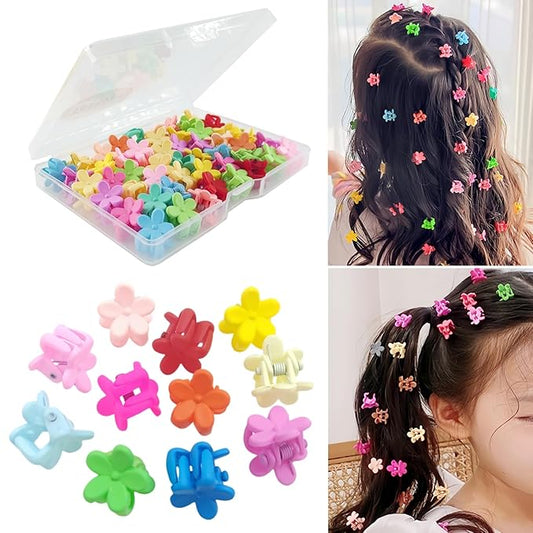 50Pcs Mini Flower Hair Clip Colorful Mini Hair Claw Baby Hair Clips Toddler Hair Clips Girls Decorative Bun Tiny hair clips, Assorted Colors (Floral)