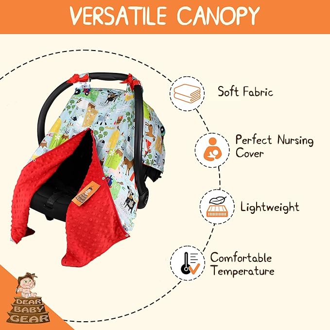 Dear Baby Gear Carseat Canopy with Snap Opening for Girls & Boys - Infant Car Chair Canopies - Nursing Covers -37"x29" (Farm Life Animals and Tractor, Red)