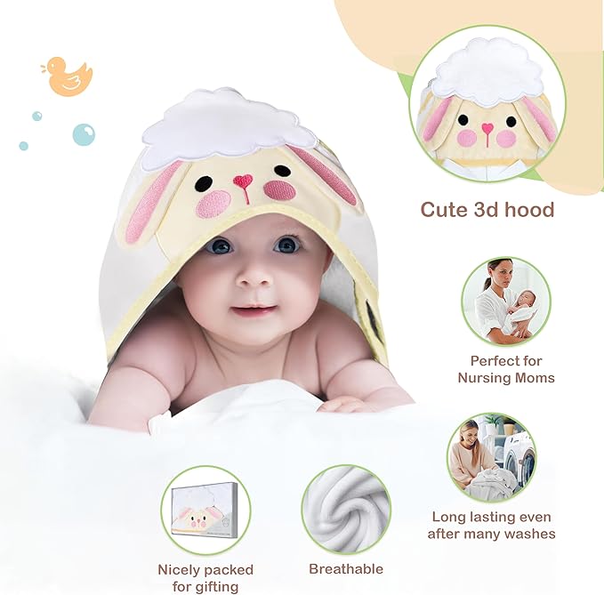 Mother's Choice Baby Towels for Newborn 100% Organic Cotton Hooded Design, Large Size Toddler Towels, Ultra-Soft & Absorbent Bath Towel for Newborns, Infants, Toddlers, Boys & Girls with Animal Hood
