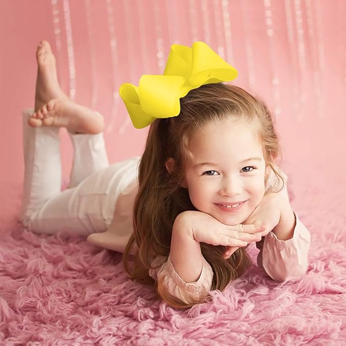 Oaoleer Big Hair Bows for Girls 12 PCS 6" Yellow Grosgrain Ribbon Large Boutique Bow Alligator Clips Hair Accessories for Toddlers Little Girls Kids