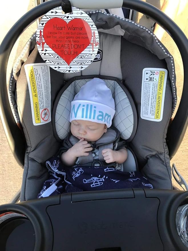Three Little Tots Two Pack - Heart Warrior No Touching Baby Car Seat and Stroller Signs - CPSIA Safety Tested