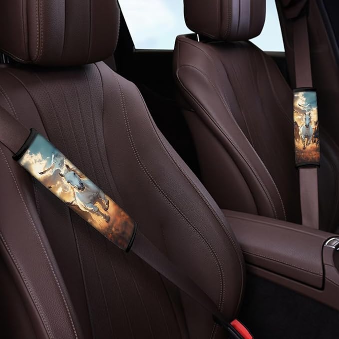 Car Seat Belt Cover Pad,Running Horse Print Soft Comfortable Shoulder Seatbelt Pads Cushions for Adults and Children Standard Size Car Interior Decor