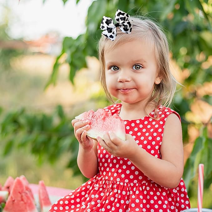 Cow Print Hair Bow Clips for Girls,Cute Moo Cow Hair Barrettes Hand-made Grosgrain Ribbon Hair Bows Pink Cow Bow Alligator Clips Hair Accessories for Toddlers Baby Little Girls Kids Teens (4Pcs Black)
