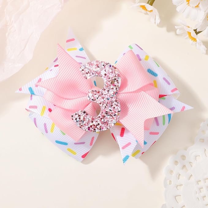 Birthday Hair Bow Hair Clips for Girls 1 2 3 4 5 6 Years, Baby Girl Accessories Bow Birthday Decorations, Pink Baby Girls Ice Cream Hair Bows Clips for 3th