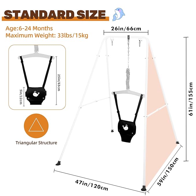 Baby Jumper with Stand, Foldable Activity Jumper for Infants, Height Adjustable Baby Bouncer No Doorway Needed Toddler Jumper, Portable Indoor Outdoor Baby Activity Center for 6-12 Months (Black)