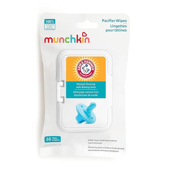 Munchkin Arm & Hammer Pacifier Wipes - Safely Cleans Breast Pump Parts and Feeding Essentials for Baby and Toddler, 3 Pack, 108 Wipes