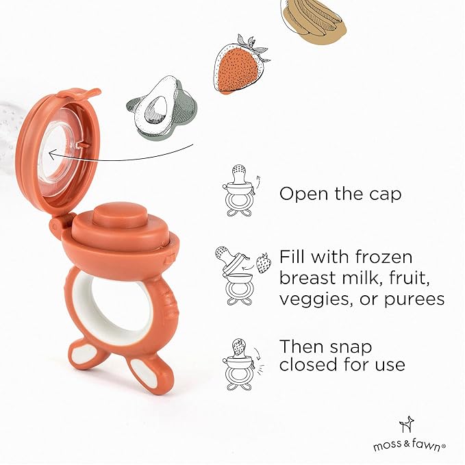 Moss and Fawn Forage Feeder - Baby Fruit Feeder, Frozen Breast Milk Popsicle Teether & Pacifier - BPA, PVC & Phthalate-Free - Terracotta