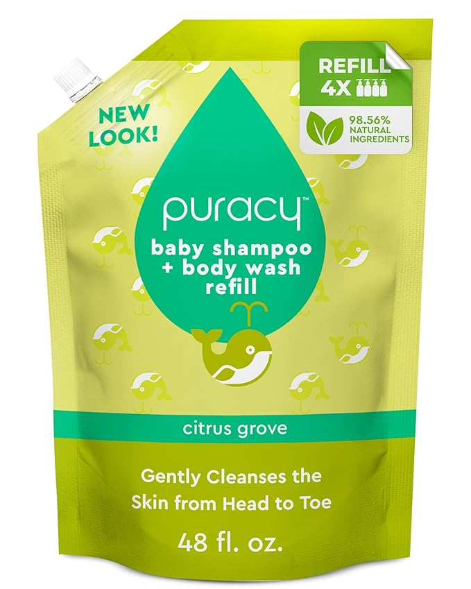 Puracy Shampoo & Body Wash for Children - Perfect Skin, Pure Ingredients - with 12 Fruit & Vegetable Extracts for Silky Smooth Skin, Gentle Citrus Grove Aromas, 98.8% from Mother Nature 48 Oz