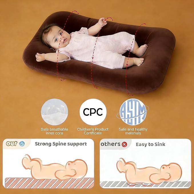 Baby Lounger 0-24 Months 100% Cotton-Snuggle Cozy Me Lounger,Soft & Breathable Baby Lounger for Newborn Play Mat,Infant Babies Essentials Gifts,Coffee(Lounger Cover Included)