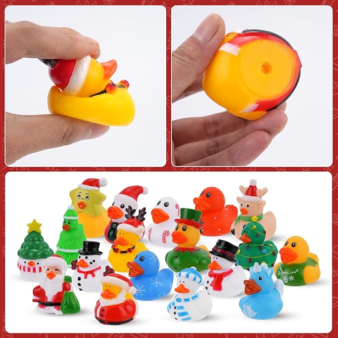 18pcs Christmas Mini Rubber Ducks Toys, Bath Duck Bulk Float Duck Baby Showers Accessories, Bath Toys for Kids Christmas Birthday Party Favors Gift Classroom Summer Beach Pool Party Games