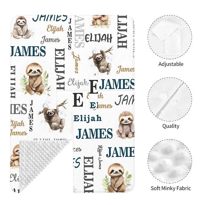 Personalized Winter Baby Car Seat Cover with Name Sloth Winter Car Seat Cover for Baby Seat or Stroller Custom Infant Car Seat Covers Minky Blankets Nursing Cover Breastfeeding Scarf