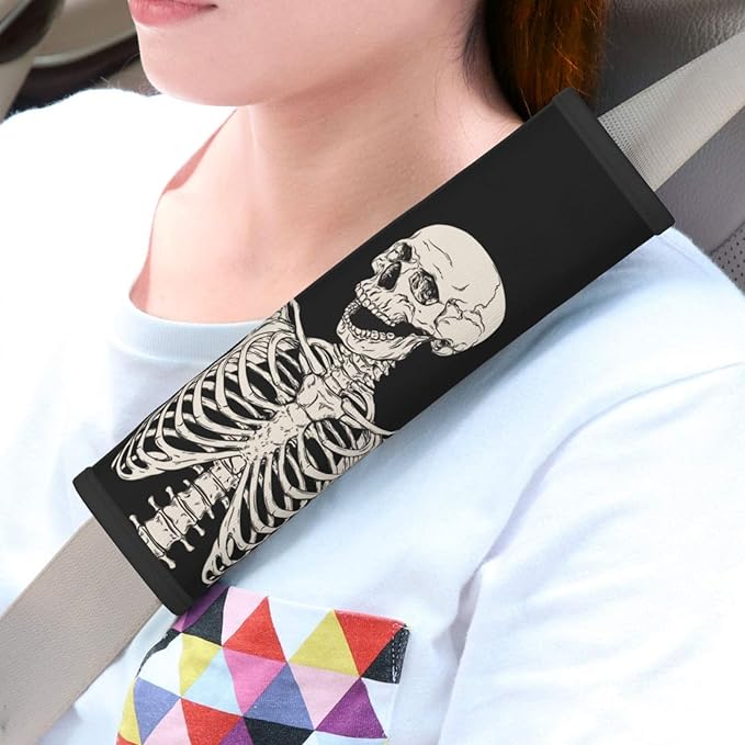 Skeleton Skull Seat Belt Cover Fits Cars Trucks SUV Sedans Air Permeability Car Seatbelt Strap Cover, Auto Interior Accessories Protector