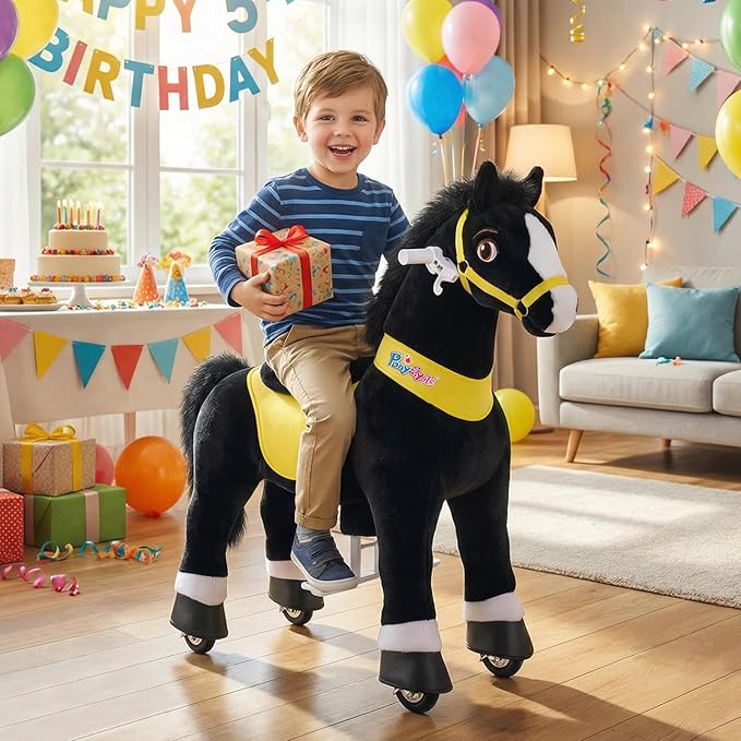 PonyCycle Pony Cycle 4-7 Ride on Pony Toy Spring Rocking Horse Riding Toy Essential Model E (35.4" Height/Size 4) Horse Rider Ride on Toys Bouncy Animals Toddlers Spirit Riding Horse Black E438