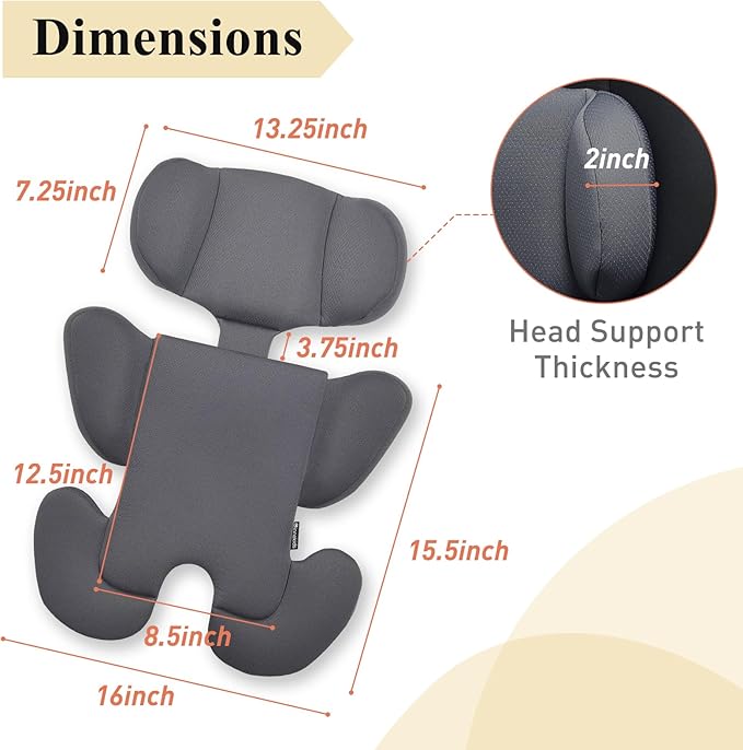 Innokids Infant Car Seat Insert, Baby Head Body Supports for Newborn, Soft and Padded, Detachable Head and Side Support for Carseats, Strollers, Swings (Grey)