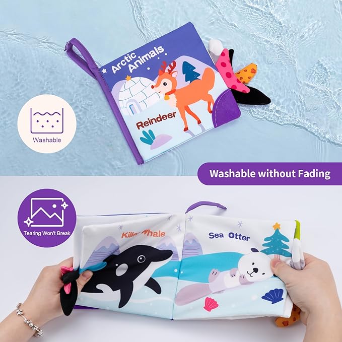 Love&Mini Baby Cloth Book Toys - Arctic Whale Sensory Touch & Feel Crinkle Books for Babies 6+ Months, Early Development Interactive Stroller Soft Toys, Easter Shower Gifts for Boys & Girls