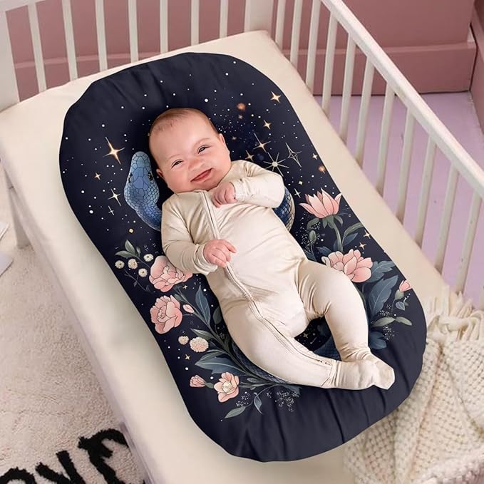 Snake Moon Baby Lounger Covers, Hippie Floral Lounger Pillow Covers for Newborn Infant Co Sleeping Baby Nest Slipcover 31.5'' x 21.3''
