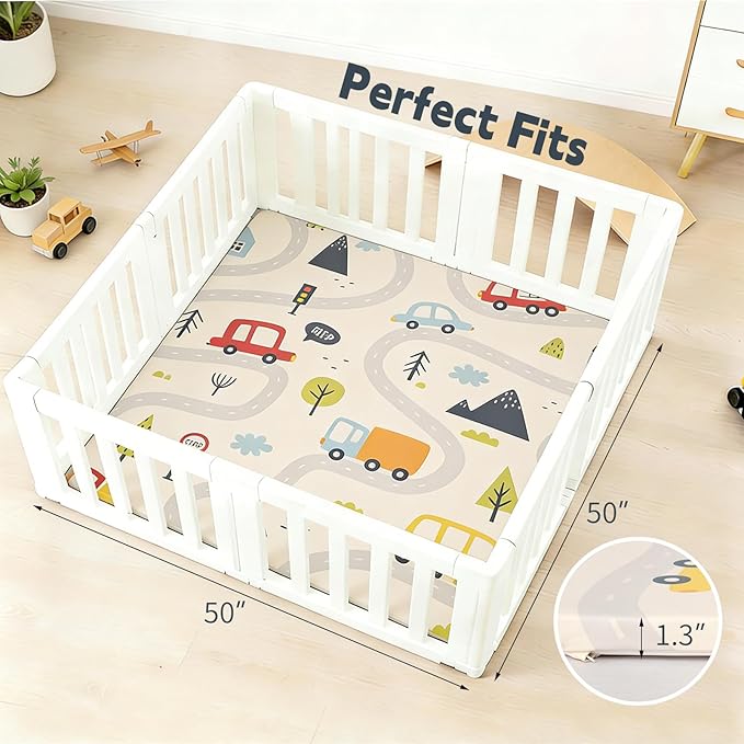 1.3" Thick Baby Play Mat for Floor，50x50 PU Leather Playpen Mat for Toddlers Infant Kids,Ultra Soft Support Cushioned & Waterproof Playmat for Baby,Non-Slip Backing Safe for Crawling/Car Pattern