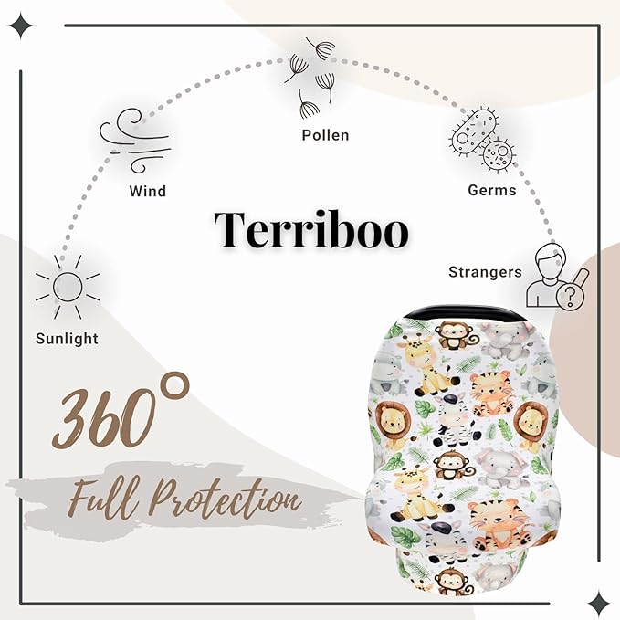 Nursing Cover for Newborn Breastfeeding - Multi Use Infant Stroller Canopy, Unisex Baby Car Seat & High Chair Cover - Zoo
