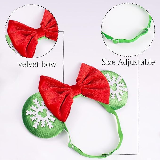 JIAHANG Velvet Mouse Ears Elastic Headband with Red Bow, Baby Girls Hair Bow Adjustable Hairband, Fashion Headwear for Newborn Infant Toddlers