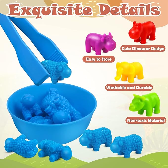 GKDOMS Counting Animals Toys Matching Game with Sorting Bowls Preschool Learning Activities Montessori Sensory Toy for Math Color Sorting, Party Favors Birthday Exchange Gifts for Toddlers