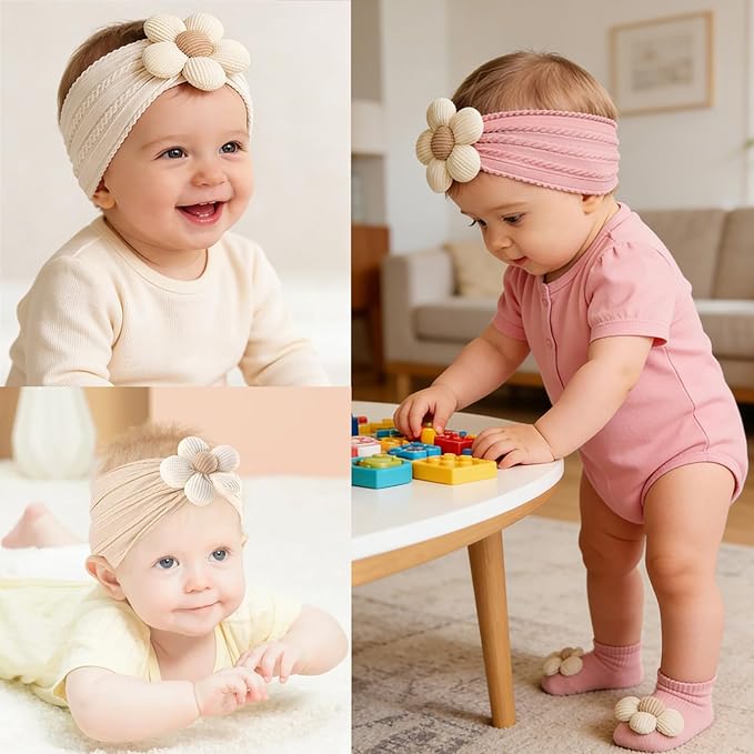 WillingTee 5 Pcs Baby Flower Headbands Baby Girls Nylon Headbands Soft Hairbands Hair Accessories for Newborn Infant Toddler Kids