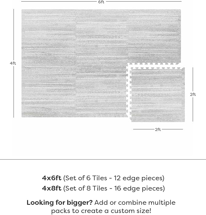 House of Noa Play Mat – 4x6 Dove Aspen – Set of 6 Tiles – Cushioned EVA Foam Play Mat for Floor, Soft Interlocking Mats for Hard Floors