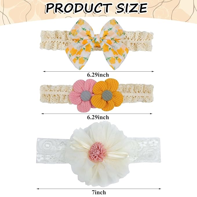 KEAINVRN 3Pcs Baby Girl Headbands Flower Bow Headband for Baby Girls Soft Hairbands Hair Accessories for Newborn Infant Toddler Kids (Multicolor, average size)