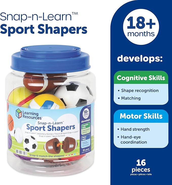 Learning Resources Snap-n-Learn Sports Shapers - Fine Motor Skills Toys for Toddlers, Preschool Matching Toy, Sorting and Color Recognition Skills, Sensory Bin, Birthday Gifts for Boys and Girls
