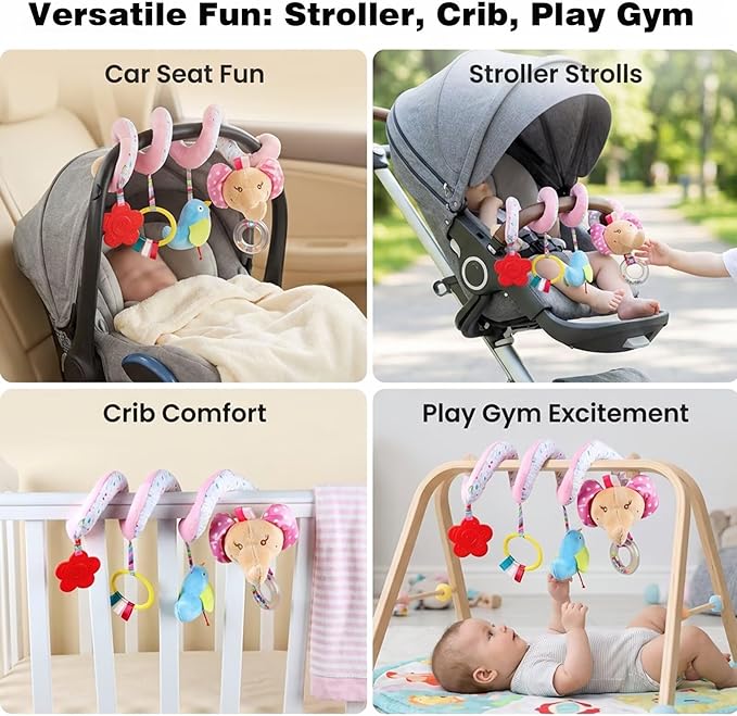 Multi-Use Baby Spiral Activity Toy – Spiral carseat Toy for Car Seat, Stroller,Play Gym, Keeps Baby Quiet, Easy Travel Solution