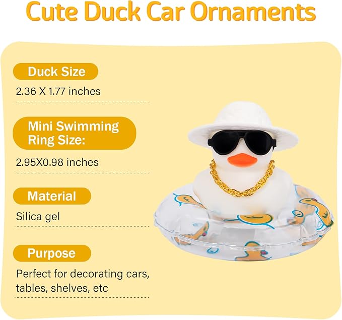 wonuu Car Accessories Rubber Ducks Dashboard Decorations Rubber Duck Pink Accessories Dashboard Duck Car Decorations Car Ducks for Dashboard Car Duck Car Dashboard Decorations, BG-white-strawhatwhite