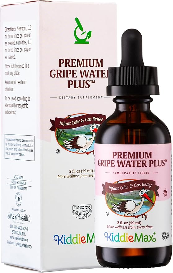 Maxi Health Homeopathic Gripe Water for Babies – Fast Acting Homeopathic Colic Calm Baby Gas Drops for Newborns – Natural Chamomile, Ginger, Peppermint & Fennel Baby Water for Hiccups 2PK