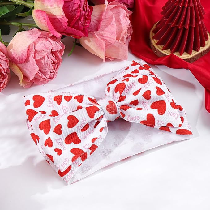 YanJie 7'' Baby Bow Headbands Red Valentines Wide Handmade Heart Pink Headbands and Bows for Newborn Girls Valentine Outfit Baby