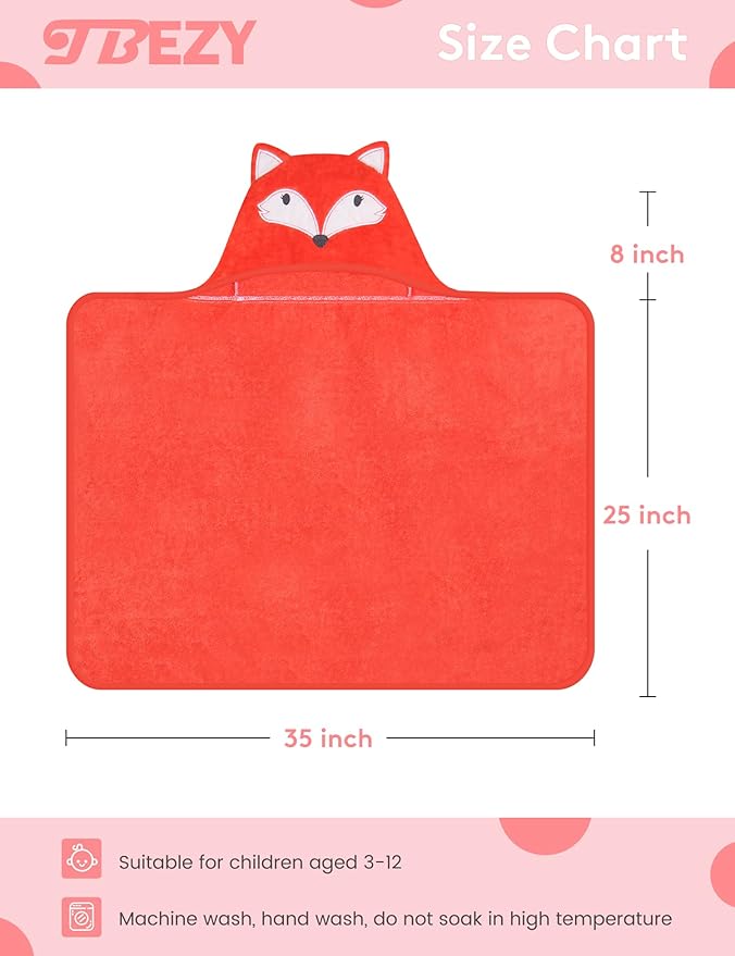 TBEZY Baby Hooded Towel with Unique Animal Design Ultra Soft Thick Cotton Bath Towel for Newborn (Fox)