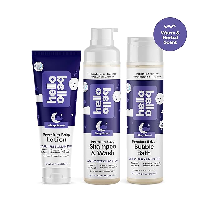 Hello Bello Nighttime Shampoo and Body Wash, Gentle Hypoallergenic Formula for Babies and Kids, Vegan and Cruelty-Free, Sweet Sleep Scented, 10 fl oz
