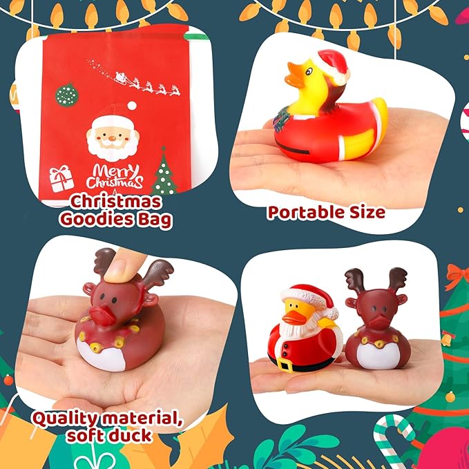 ANGGIKO 24 Pack Christmas Rubber Ducks in Bulk with Bag, Christmas Ducks for Ducking, Christmas Goodie Bag Stuffers, Baby Birthday Gifts Party Favors Bath Toys for Toddlers