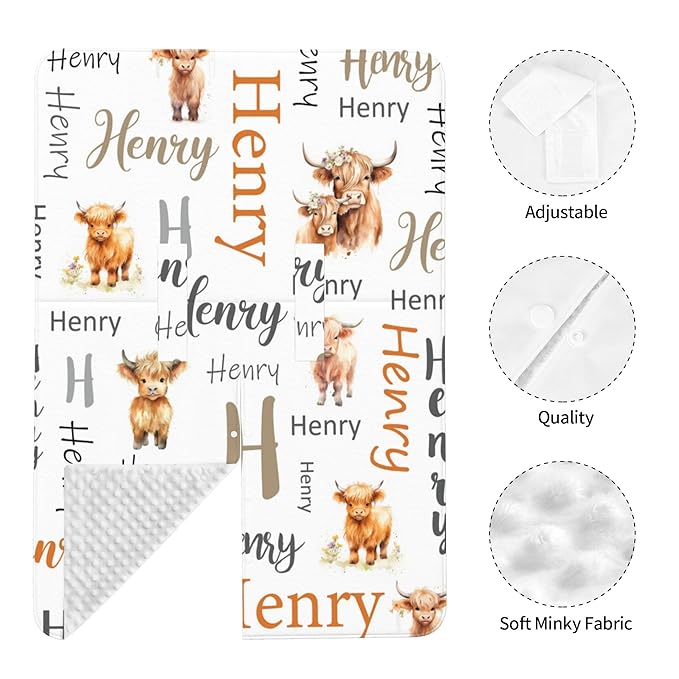 Personalized Baby Car Seat Canopy with Name Custom Minky Highland Cow Car Seat Covers Nursing Cover for Breastfeeding Multi-Use Cover Infant Carrier Carseat Winter Cover for Newborn Girls Boys