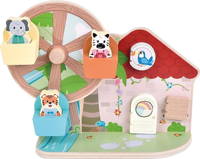 small foot Jungle Friends FSC 100% Certified Wood Ferris Wheel Motor Toy with Cute Animal Figures for Children from 12 Months and Above
