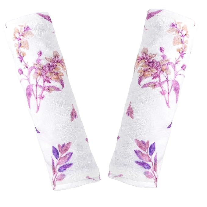 Carseat Strap Covers for Babies, Ultra Soft Double-Sided Use Shoulder Covers, 2 Pack Infant Seat Belt Covers for Car Seats/Strollers/High Chairs, for Baby Toddler Infant Boy Girl,Purple Floral