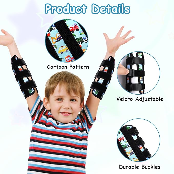 2 PCS Thumb Sucking Deterrent, Sky Blue Cars Thumb Guard for Kids Toddlers Nail Biting Treatment, Anti Nose Picking, Scratching Face, Elbow Immobilizer for Boys Girls, Finger Sucking Prevention