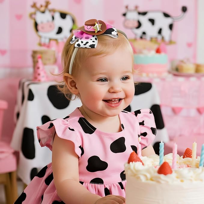 YanJie 3.5’’ Birthday Hair Bow for 1 Year Old Cowgirl Hat Bow Headbands for Girls Newborn Hair Accessories Rodeo Outfit for Girl Birthday Gifts