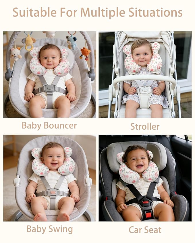 KAKIBLIN Baby Travel Pillow, Baby Neck Pillow for Car Seat, U-Shaped Head and Neck Support for Stroller Pushchair, Soft Cooling Breathable Infant Head Pillow for Newborn Toddler